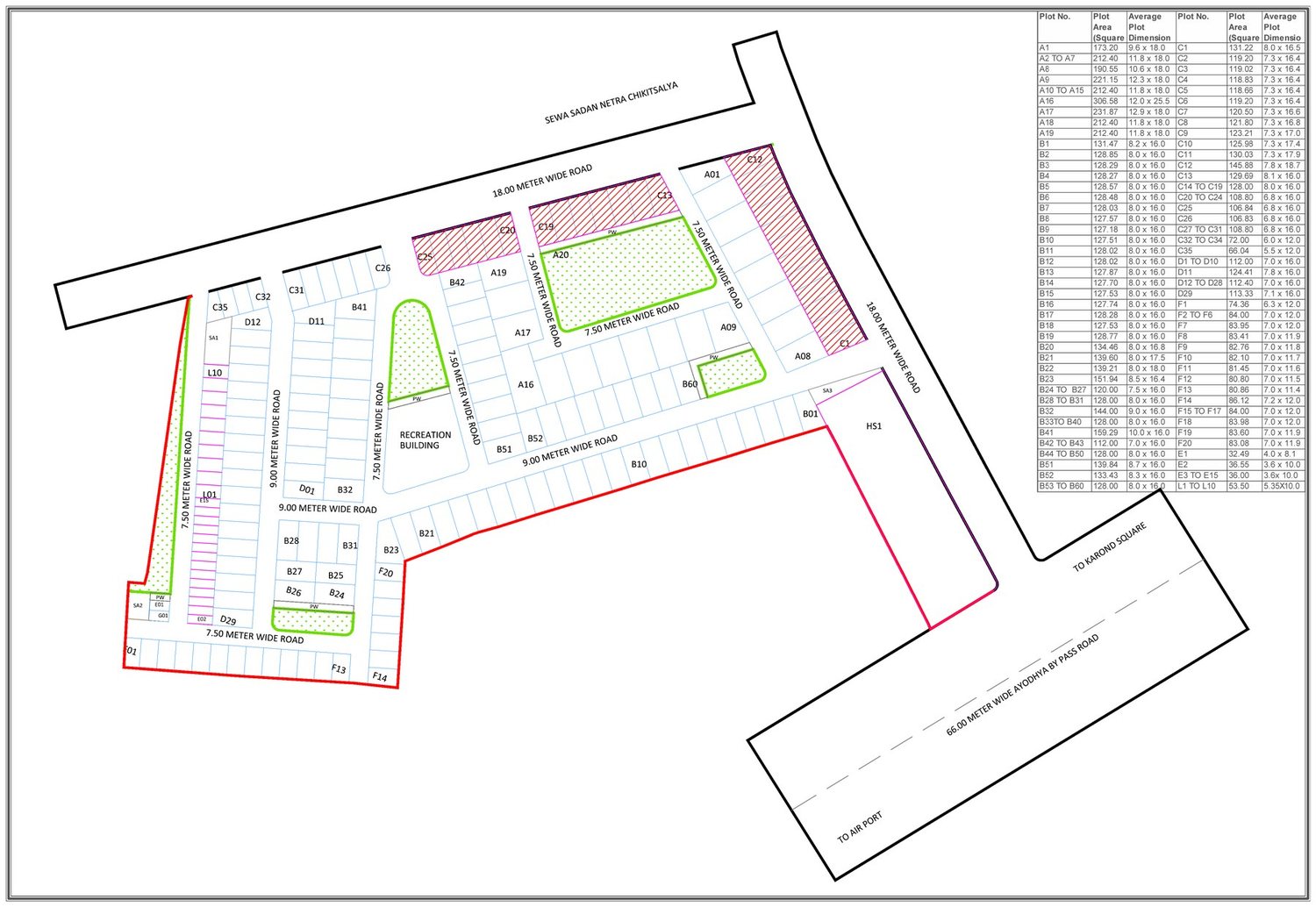 Sanctioned sale layout of Pebble Prosperity Avenue showing sectors A to L, internal roads and open spaces